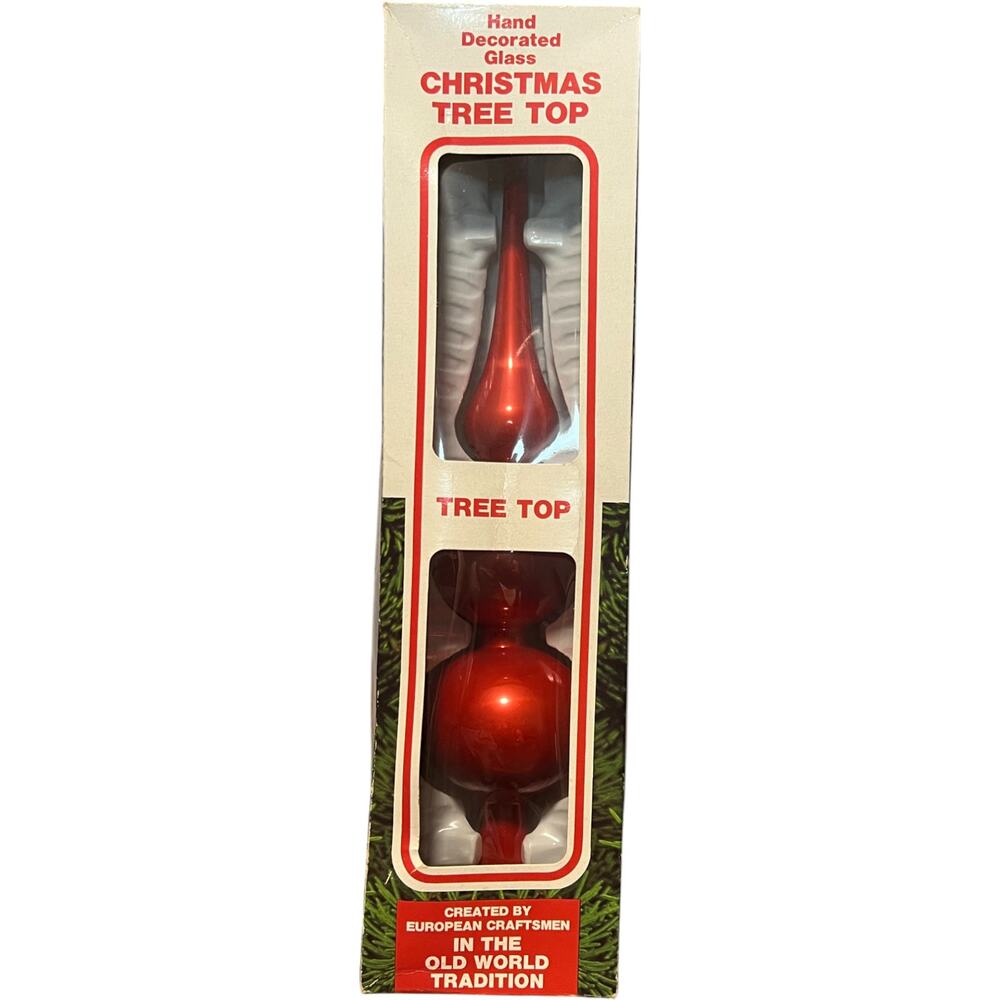 Vintage 1950s Hand Decorated Traditional Finial Red 12 1/4in Tree Topper